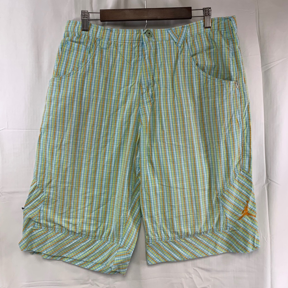 Air Jordan Board Shorts Mens 36 Green Blue Yellow Striped Jumpman 267435-411
